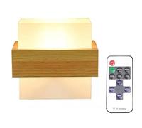 Wall Sconces Operated Remote Control Nordic Wood Wall Lights Glass Shade Dimmable ed LED Light Wall Lamps for Bedroom Bedside Interior Home Decor,Non Har