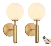 Wall Sconces Operated Set of 2,Wireless Wall Lights with Remote, Globe Glass Wall Sconce Lighting Gold Wall Lamp Decor for Bedroom Vanity Living Room