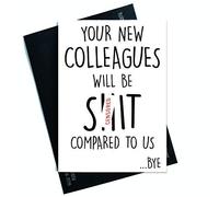 Wall Smart Designs Tarjeta de felicitación de colega con texto en inglés Leaving Good Luck Congrats New Job Goodbye Leaving Job Funny Card Broma Banter PC471