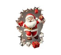 Wall Sticker Christmas Self-Adhesive Wall Sticker with 3D Santa Breaking Through the Walls Effect, Large Cute Christmas Santa Claus Walls Decals Peel and Stick, for Party Kitchen Living Room Bathroom