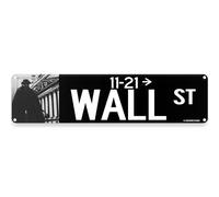 Wall Street - Letrero de calle con temática de la ciudad de Nueva York, 16 x 4 pulgadas, decoración de pared, gran manzana, garaje, comerciante de acciones, inversores, decoración de bar para el hogar