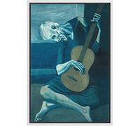 wall26 Lienzo enmarcado para pared, el viejo guitarrista de Pablo Picasso, pintura al óleo, arte fino, arte tradicional, dramático, multicolor, para sala de estar, dormitorio, oficina, 16 x 24