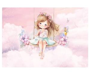 WallArena - Fotomural de vellon Bailarina, Rosa, 368x254 cm - Fotomurales - Papeles pintados - para salon y dormitorio - Papel pintado de vellon mural de pared efecto 3D - in ola - Nubes