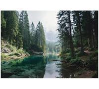 WallArena - Fotomural de vellon Bosque, Fluir, 300x210 cm - Fotomurales - Papeles pintados - para salon y dormitorio - Papel pintado de vellon mural de pared efecto 3D - in ola - Montañas