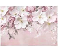 WallArena - Fotomural de vellon Flores, Naturaleza, 350x250 cm - Fotomurales - Papeles pintados - para salon y dormitorio - Papel pintado de vellon mural de pared efecto 3D - in ola - Rosa
