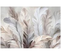 WallArena - Fotomural de vellon Plumas, Boho, 400x280 cm - Fotomurales - Papeles pintados - para salon y dormitorio - Papel pintado de vellon mural de pared efecto 3D - in ola - Beige