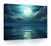WallArena - Imágenes en lienzo - Mar Luna Cielo azul Paisaje - 40x30 cm Imágenes en lienzo - Cuadro sobre lienzo - Cuadro de pared XXL grande Cuadros de pared para salón Dormitorio Imágenes del salón