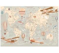 WallArena - Papel pintado fotográfico de fieltro para habitación infantil, 350 x 250 cm, diseño de mapa del mundo