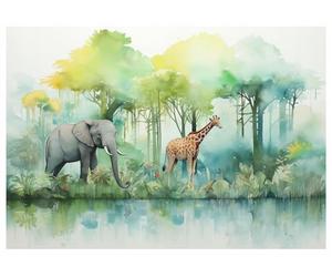 WallArena - Papel pintado fotográfico no tejido para habitación infantil 350 x 250 cm con diseño de animales de la selva - Papel tapiz para niños y niñas - Papel tapiz infantil con animales y