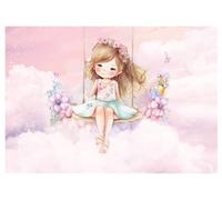 WallArena - Papel pintado no tejido para niños 312x219 cm niñas bailarina rosa nubes - Papel pintado fotográfico para niños