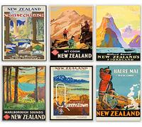 Wallbuddy New Zealand Travel Prints Set of 6 Travel Posters Oceania Posters Retro Travel Art Retro Poster Wall Art New Zealand Poster Set Wellington (13cm x 18cm)