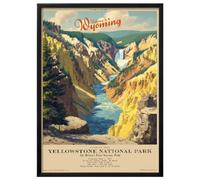 Wallbuddy Póster Vintage de Viaje de Yellowstone (40 x 50 cm, Marco Black)