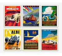 Wallbuddy Set of 6 Car Racing Grand Prix Posters F1 Poster Formula 1 poster Car racing Print Motor Racing Poster 1930, 1936, 1937, 1952, 1966, 1970 (13cm x 18cm)