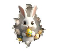 wallDecals - Removable Cute Bunny Egg Pattern, 2D Adhesive Wallpaper, Hole Break Design Fun wallStickers, Easy Apply Peel Off Paper Decals, Creative Removable wallDecor | for Bathroom Bedroom Nurse