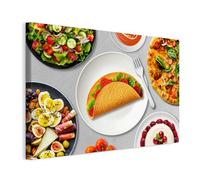 WALLERO Cuadro en lienzo Colorido Banquete con Taco - Decoración de pared moderna e impresión artística | Cuadro para salón dormitorio cocina recibidor 90x60