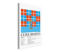 WALLERO Cuadro en lienzo Cuba Mojito en Azulejos - Decoración de pared moderna e impresión artística | Cuadro para salón dormitorio cocina recibidor 60x90
