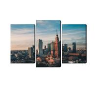 WALLERO Cuadro en Lienzo en Varias Partes Varsovia con vista del Palacio de la Cultura - Decoración Mural Moderna e Impresión Artística | Cuadro para Salón, Dormitorio, Cocina, Recibidor 60x40