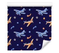 WALLERO Decoración de Pared, Aviones retro con estrellas, 50 x 1000 cm