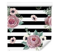 WALLERO Decoración de Pared, Hermosas rosas, anémonas y hojas, 50 x 1000 cm