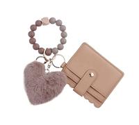 Wallet Keychain Wristlet, Plush Heart Keychain, Slim RFID Credit Card Holder, Cute Fashion Wrist Wallet, Women'Plush Heart Key Ring Wallet For Women,Cute Fashion Wristlet Credit Card Wallet For