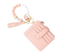 Wallet Wristlet, Beads Wristlet Pouch, Card Pouch Wallet, Compact Keychains Holder, Lightweight Beads Key Ring, Wristlets Card with Keychains for Women, 4,61 x 3,94 x 0,39 pulgadas, rosa, Se référer
