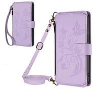 Wallet Zipper Case for Samsung Galaxy S7 Edge Wallet Embossed Folding Phone Cases Covers [with Lanyard Strap] Credit Card/Cash Holder Slots Pouch Protective Flip Case for Samsung Galaxy S7 Edge,Purple