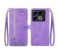 Wallet Zipper Funda for infinix Note 40 Wallet Embossed Folding Phone Fundas cáscara [with Lanyard Strap] Credit Card/Cash Holder Slots Pouch Protective Flip Funda for infinix Note 40,Purple