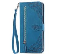 WalletCase for Samsung Galaxy A16 Embossed PU Leather Case Folio Case Magnetic Protective Zipper Cover Glirls Case with Stand,7 Card Slots + 1 pcs Wrist Strap for Samsung Galaxy A16,Blue