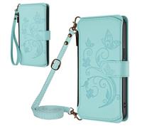 WalletCase for Samsung Galaxy S6 Edge Embossed PU Leather Cover Folio Case Magnetic Protective Zipper Cover Glirls Case with Stand,7 Card Slots + 1 pcs Wrist Strap for Samsung Galaxy S6 Edge,Blue