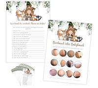 WALLFID 10 Invitados,Set Juegos Baby Shower,2 Juegos:Barriga Cerveza o Bebé y Quién Conoce Mejor a Mamá,Tarjetas A6 Escribibles