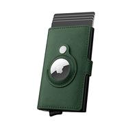 WALLFID AirTag Wallet Portatarjetas de crédito para Hombres, Cartera de Cuero para Tarjetas RFID Bloqueo Pop Up Metal Bank Card Case.(Verde Oscuro)
