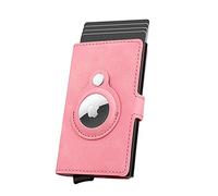 WALLFID AirTag Wallet Portatarjetas de crédito para Hombres, Cartera de Cuero para Tarjetas RFID Bloqueo Pop Up Metal Bank Card Case.(Rosado)