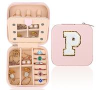 WALLFID Caja de joyería de viaje, organizador de joyas de letras, caja de joyería portátil, regalo ideal para el día de la madre (P)