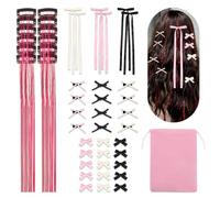 WALLFID Hair Tinsel Clip-in Set, 12 piezas 20 pulgadas 50 cm mechones de purpurina con clip, 33 lazos rosa beige negro, extensiones de pelo para mujeres y chicas, fiesta festival