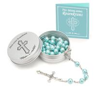 WALLFID,Mein Erster Rosenkranz,Recuerdos De Comunion,Rosario Madera,Regalo De Bautizo Para Niña,Incluye Tarjeta De Felicitacion Y Caja Recuerdo