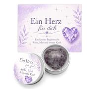 WALLFID Set Regalo Cristal Corazón, piedra corazón 3 cm con tarjeta y caja, Pocket Hug amuleto de la suerte, regalo de ánimo para pareja, examen, cumpleaños u operación (Lila)
