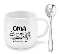 WALLFID Taza OMA OPA con cuchara de acero inoxidable, regalo para futuros abuelos, taza de café para anunciar el embarazo, taza para baby shower, regalo de cumpleaños (OMA)