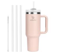 WALLFID Vaso Térmico de 40oz de Acero Inoxidable con Aislamiento al Vacío, Tapa, 3 Pajitas y 1 Cepillo para Pajitas, para Bebidas Calientes/Frías, Ideal para Café, Té, Batidos y Más(cuarzo rosa)