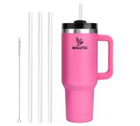 WALLFID Vaso Térmico de 40oz de Acero Inoxidable con Aislamiento al Vacío, Tapa, 3 Pajitas y 1 Cepillo para Pajitas, para Bebidas Calientes/Frías, Ideal para Café, Té, Batidos y Más(rosa)