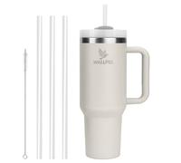 WALLFID Vaso Térmico de 40oz de Acero Inoxidable con Aislamiento al Vacío, Tapa, 3 Pajitas y 1 Cepillo para Pajitas, para Bebidas Calientes/Frías, Ideal para Café, Té, Batidos y Más(blanco lechoso)
