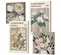 Wallfluent Arte en Lienzo 40x40 x 60x40 cm Set Tríptico Polycanvas - Decoración de Pared para Salón y Dormitorio - Carteles florales, ilustraciones de Londres y Hong Kong