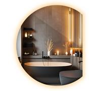 Wallfluent Espejo Forma Curva 74x90 cm sin Marco LED cálido | Estilo contemporáneo | Luz acogedora para Maquillaje o Afeitado | Montaje Limpio en Pared