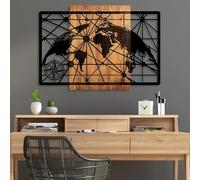 Wallity Accesorio de pared de madera elegante, 70 x 99 cm, 100% madera real (3 cm) y metal (1,5 mm), acabado único de nogal y negro, perfecto para decoración del hogar