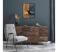 Wallity Accesorio decorativo de pared de madera, negro y nogal, 49 x 3 x 58 cm, 50% madera (3 cm) y 50% metal (1,5 mm), diseño único para una decoración elegante del hogar