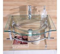 WallMount - Juego de baño con fregadero de vidrio templado, grifo caliente y frío, diseño moderno para baños pequeños, solución de almacenamiento elegante y funcional