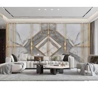 Wallpaper Modern Minimalist Gold Vertical Strips Spliced gray Marble Slate TV Sofa Background Wall Wallpaper Living Room Bedroom Dining Room Mural,3D,350x245cm