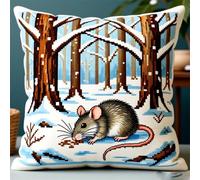 Wallphantom 11CT Kit De Cojines De Punto De Cruz,Ratón en el bosque nevado,Kits De Punto De Cruz Preimpresos Para Adultos,Juego De Bordado Diy,45x45cm