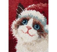 Wallphantom Animal Gato Kit de Alfombras con Gancho de Pestillo,Gato con gorro de Papá Noel,3D Latch Hook Manualidades Kits DIY Punto de Cruz Fabricación para Adultos Decoración del Hogar,55x75cm