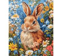 Wallphantom animal Pinturas por Numeros Cuadro Pintar con Numeros,Conejo en los arbustos de flores,DIY Oleos para Pintar Kit Manualidades Adultos con Pinceles y Pinturas,40x50cm con marco