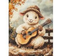 Wallphantom Animales lindos DIY Latch Hook Rug Kit,Cordero tocando la guitarra,Pattern Printed Canvas DIY Embroidery Home Decor,Handmade Needlework Crafts for Adults Beginners,80x160cm